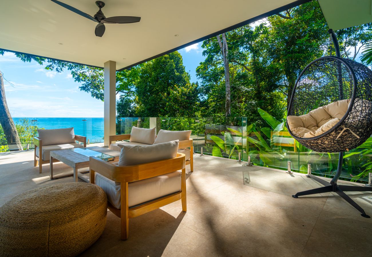 Outdoor seating area overlooking the Pacific Ocean